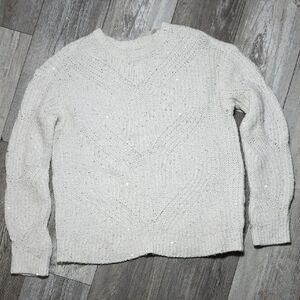 Nine West | Textured Knit Crewneck Sweater with Silver Sequin Accents